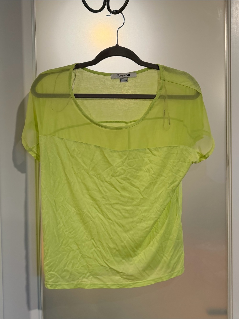 Forever 21 Neon Lime Sheer-Yoke Short Sleeve Tee